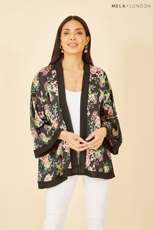 Mela Black Floral Satin Kimono (B96193) | $55