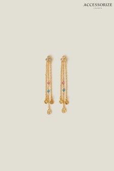Accessorize 14ct Gold Plated Tone Beaded Long Drop Earrings (B96227) | 128 SAR