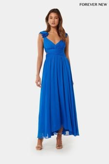 Forever New Blue Selena Ruffle Shoulder Maxi Dress (B96234) | €146