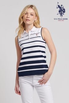 U.S. Polo Assn. Womens Stripe Sleeveless Polo Shirt (B96238) | AED250