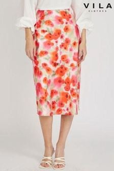 VILA Poppy Floral Print Wrap Puff Sleeve Occasion Skirt