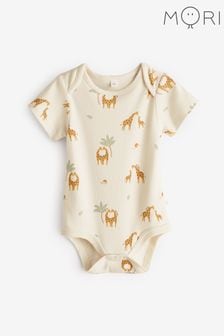 MORI Cream Organic Cotton & Bamboo Giraffe Short Sleeve Bodysuit (B96378) | NT$910