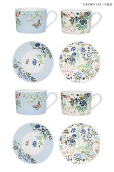 Designers Guild Porcelaine De Chine Tea Cups and Saucers Set Of 4 (B96382) | $89