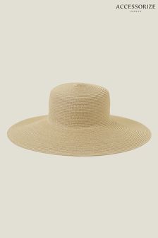 Accessorize Natural Straw Boater Floppy Hat