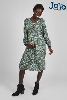 Green & Yellow Floral - Jojo Maman Bébé V-neck Maternity Midi Dress (B96507) | 26 ر.ع