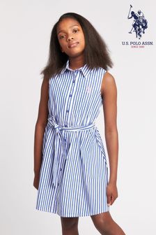 U.s. Polo Assn. Blau gestreiftes ärmelloses Hemdkleid für Mädchen (B96655) | 94 € - 112 €