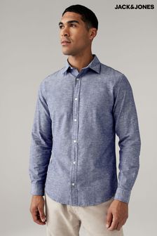 JACK & JONES Blue Linen Blend Long Sleeve Shirt (B96763) | €40