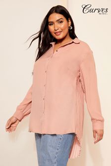 Curves Like These Pink Pleated Back Button Through Shirt (B96849) | $90