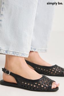 Simply Be Black Slingback Peep Toe Flat Sandals (B96867) | AED122