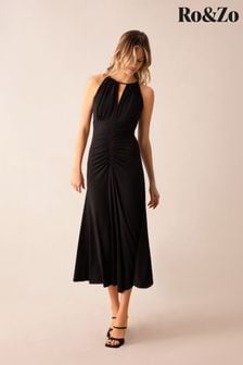 Ro&Zo Jersey Halterneck Midi Black Dress (B96899) | $235