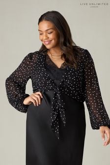 Live Unlimited Curve Spot Print Tie Front Black Cover-Up (B97106) | SGD 126
