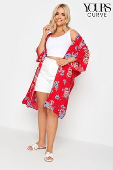 Yours Curve Red Floral Print Longline Kimono