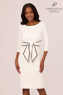 Adrianna Papell Tipped Crepe Tie White Dress