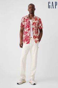 Gap Red Floral Standard Fit Stretch Poplin Short Sleeve Shirt (B97197) | €39