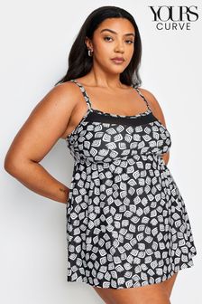 Yours Curve Black Abstract Print Tummy Control Swimdress (B97200) | LEI 245