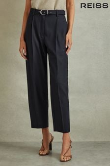 Reiss Navy Freja Petite Tapered Belted Trousers (B97228) | €195