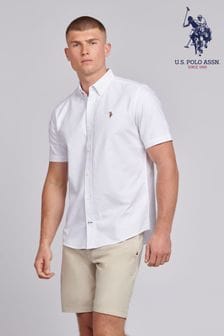 أبيض - قميص أكسفورد كم قصير​​​​​​​ رجالي من U.s. Polo Assn (B97292) | 383 ر.س
