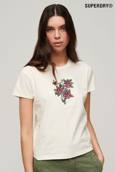 SUPERDRY Cream SUPERDRY Tattoo Embroidered Fitted T-Shirt (B97313) | 170 zł