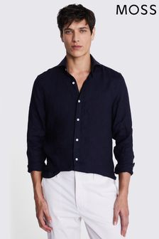 Синий - приталенная льняная рубашка Moss (B97335) | €79