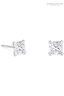 Simply Silver Cubic Zirconia Square Stud Earrings