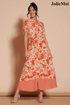 Jolie Moi Orange Elsie Floral Viscose Shirt Maxi Dress (B97447) | €109