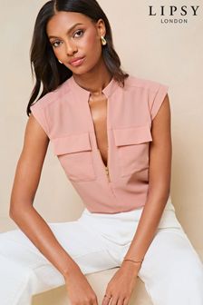 Lipsy Pink Zip Front Sleeveless Utility Pocket Blouse (B97545) | AED147