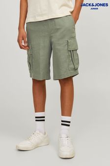 أخضر - Jack & Jones Junior Loose Fit Blue Linen Mix Cargo Shorts (B97568) | 148 ر.ق