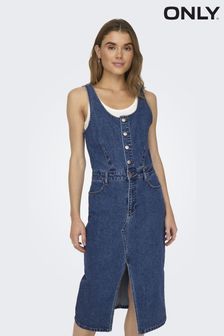 ONLY Blue Denim Button Up Cami Midi Dress (B97571) | AED250
