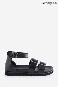 Simply Be Black Extra Wide Fit Footbed Two Strap Sandals (B97598) | €54