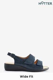 Hotter Blue Suede Easy II Touch Fastening Buckle Wide Fit Sandals (B97681) | €126