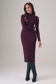 The Set Black/Berry Red/Slate Grey Ribbed Turtle Neck Long Sleeve Bodycon Dress 3 Pack (B97800) | ₪181