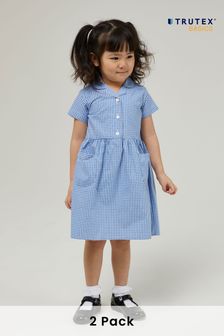 Trutex Blue Gingham 2 Pack Button Front School Summer Dress