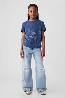 Palmenmuster, Blau - Gap Kurzärmeliges Rundhals-T-Shirt mit Grafik (4-13yrs) (B98023) | 16 €
