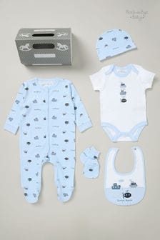 Rock-A-Bye Baby Boutique Blue Printed All in One Cotton 5-Piece Baby Gift Set (B98027) | €33