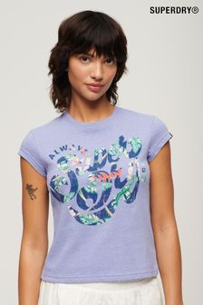 SUPERDRY Purple SUPERDRY Floral Scripted Cap Sleeve T-Shirt (B98067) | SGD 52