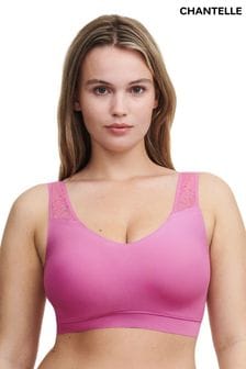 Chantelle Pink Rosebud Soft Stretch Lace V-neck Padded Crop Top Bralette (B98070) | 310 zł