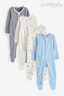 Purebaby Zip Sleepsuits 4 Pack (B98167) | kr950