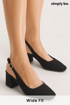 Simply Be Black Flexi Sole Kitten Heel Slingback Block Heel Shoes (B98205) | 168 QAR