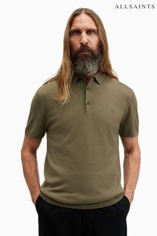 AllSaints Green Mode Merino Short Sleeve Polo Shirt (B98241) | €117