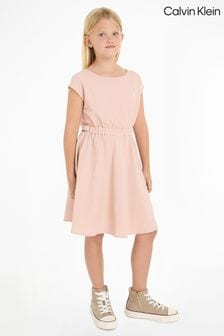 Calvin Klein Pink Fit And Flare Seersucke Dress (B98392) | OMR57