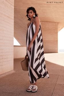 Mint Velvet Brown Stripe Halter Maxi Dress (B98474) | 688 QAR