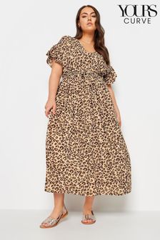 Yours Curve Brown Leopard Print Linen Maxi Dress (B98497) | AED211