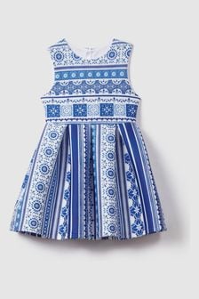 Reiss Blue Print Lena Teen Tile Print Scuba Fit-and-Flare Dress (B98603) | €90