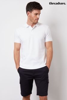 Threadbare White Cotton Polo Shirt With Herringbone Detail Collar (B98657) | AED111
