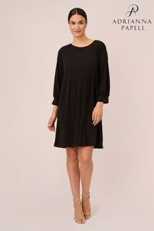 Adrianna Papell Pleated Knit Crew Neck Black Dress (B98658) | €142
