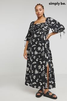 Simply Be Black Conversational Print Soft Volume Dress (B98662) | $72