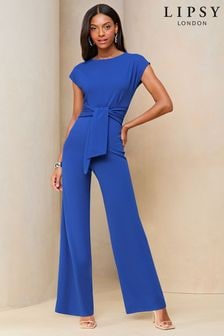 Lipsy Navy Blue Cap Sleeve Tie Front Jumpsuit (B98690) | $74