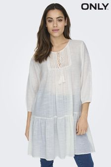ONLY White Cheesecloth Embroidered Summer Smock Dress (B98697) | kr454