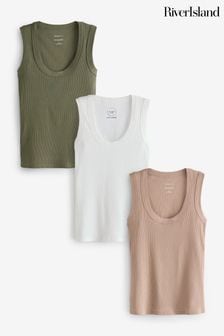 River Island White 3 Pack Scoop Neck Vest (B98772) | kr389