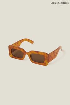 Accessorize Brown Chunky Mottled Rectangular Sunglasses (B98922) | kr310